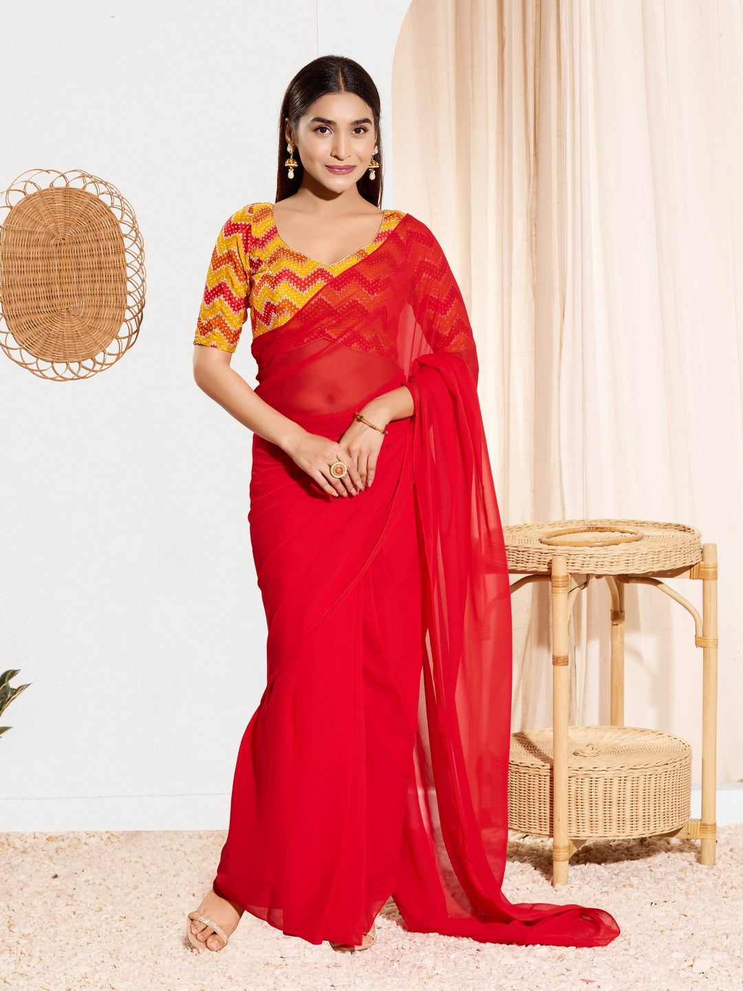 Zig Zag Paan Neck Embroidered Blouse