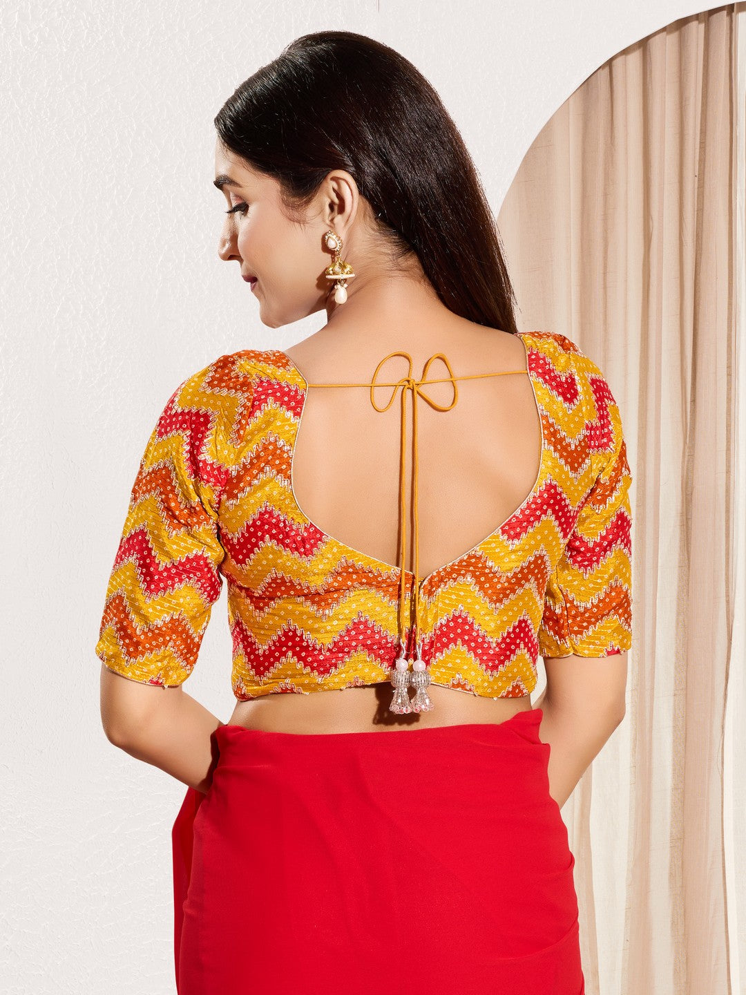 Zig Zag Paan Neck Embroidered Blouse