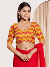 Zig Zag Paan Neck Embroidered Blouse