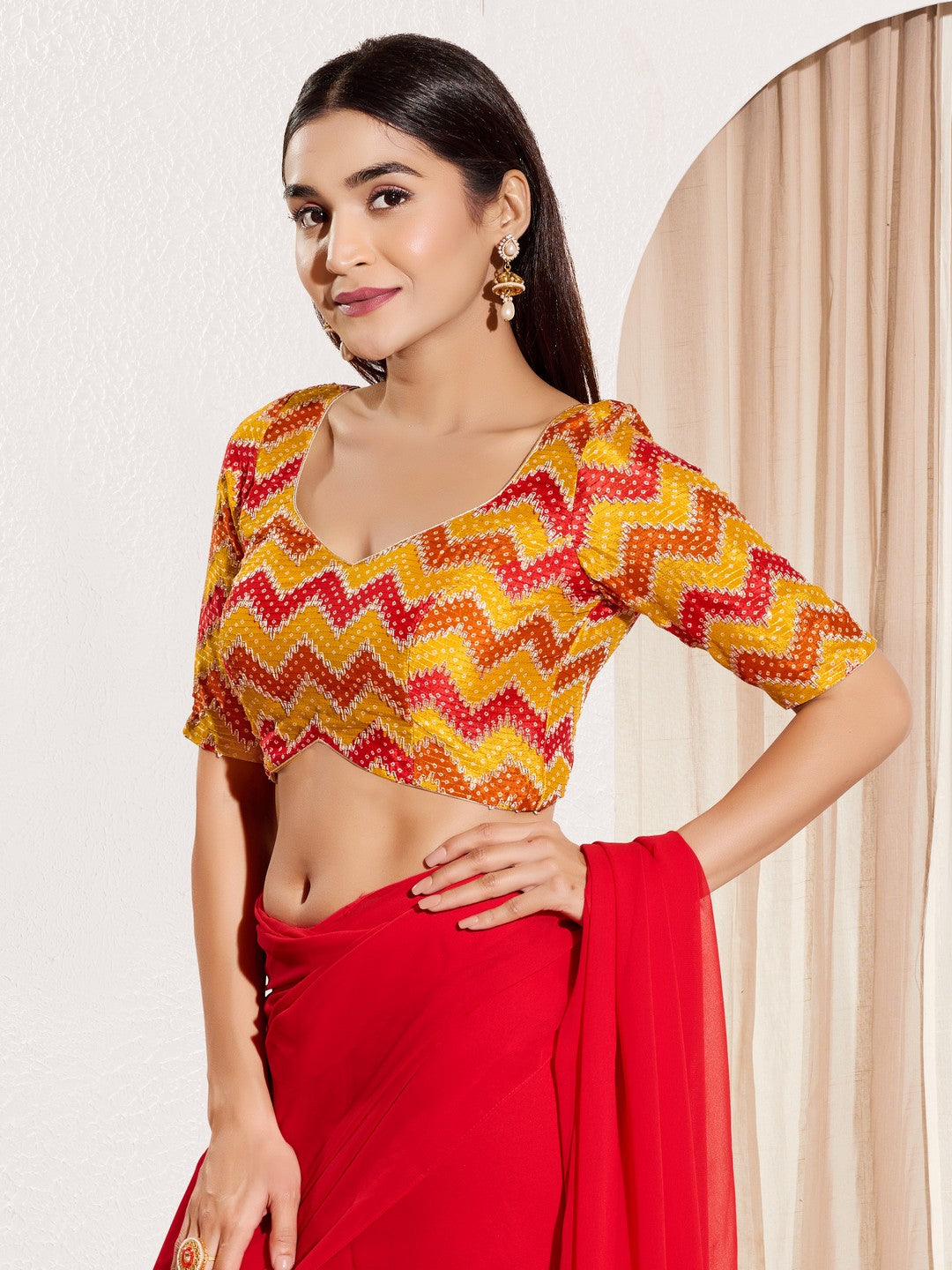Zig Zag Paan Neck Embroidered Blouse
