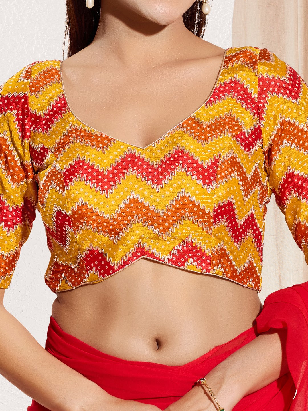 Zig Zag Paan Neck Embroidered Blouse