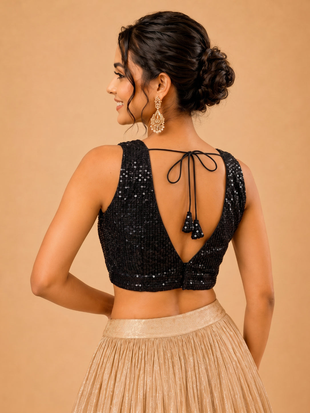 Partywear Sequence Work Sleeveless Yoke Blouse