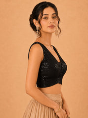 Partywear Sequence Work Sleeveless Yoke Blouse