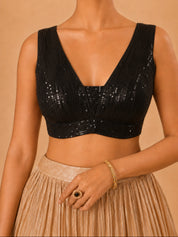 Partywear Sequence Work Sleeveless Yoke Blouse
