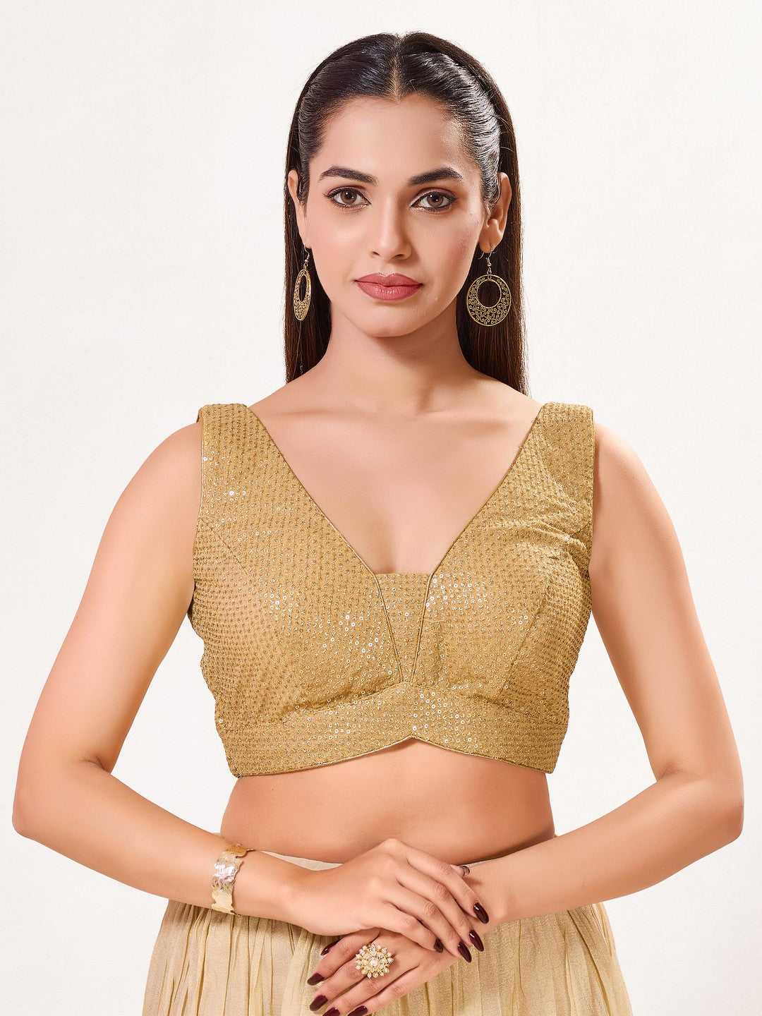 Partywear Sequence Work Sleeveless Yoke Blouse