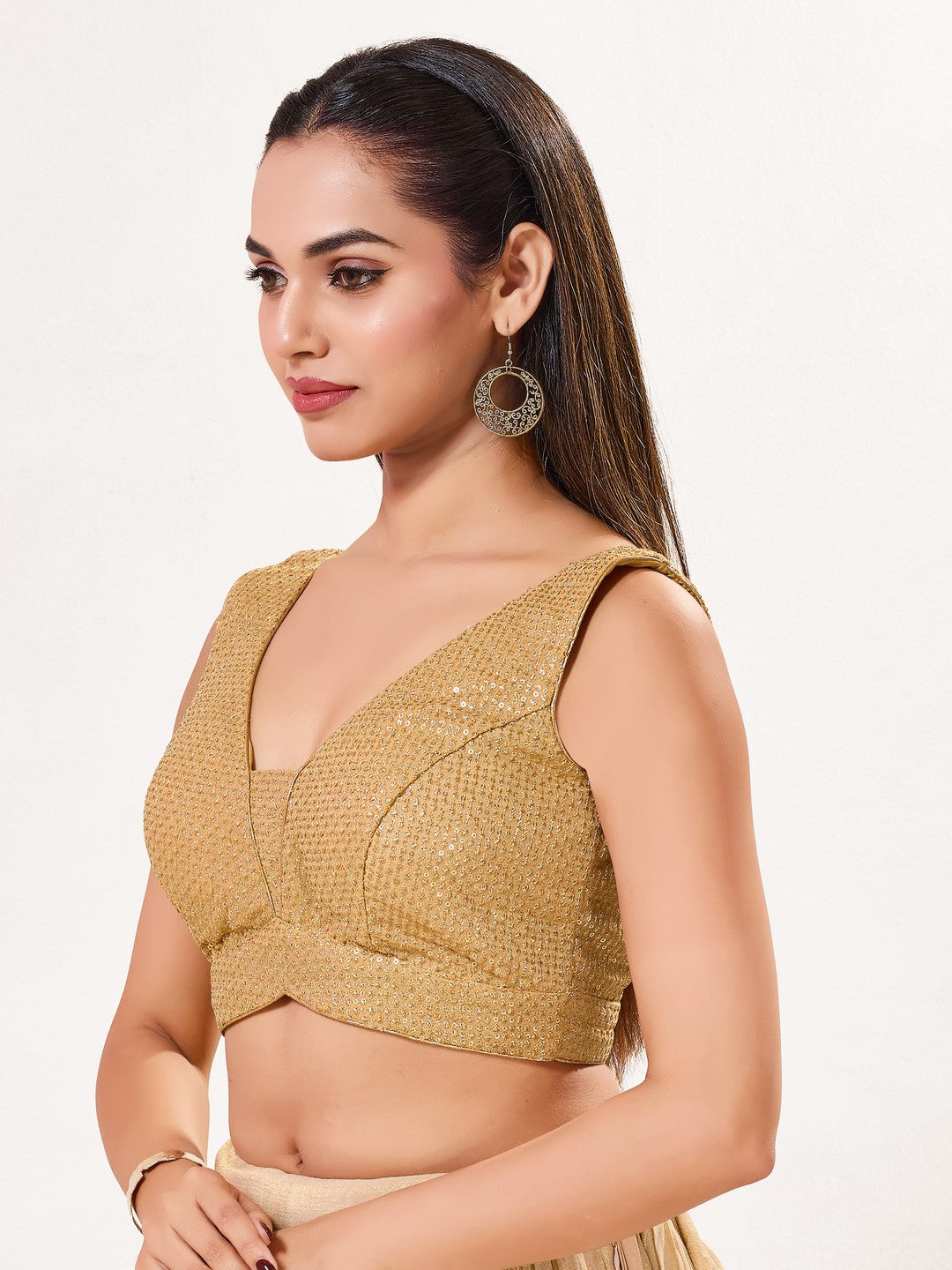 Partywear Sequence Work Sleeveless Yoke Blouse