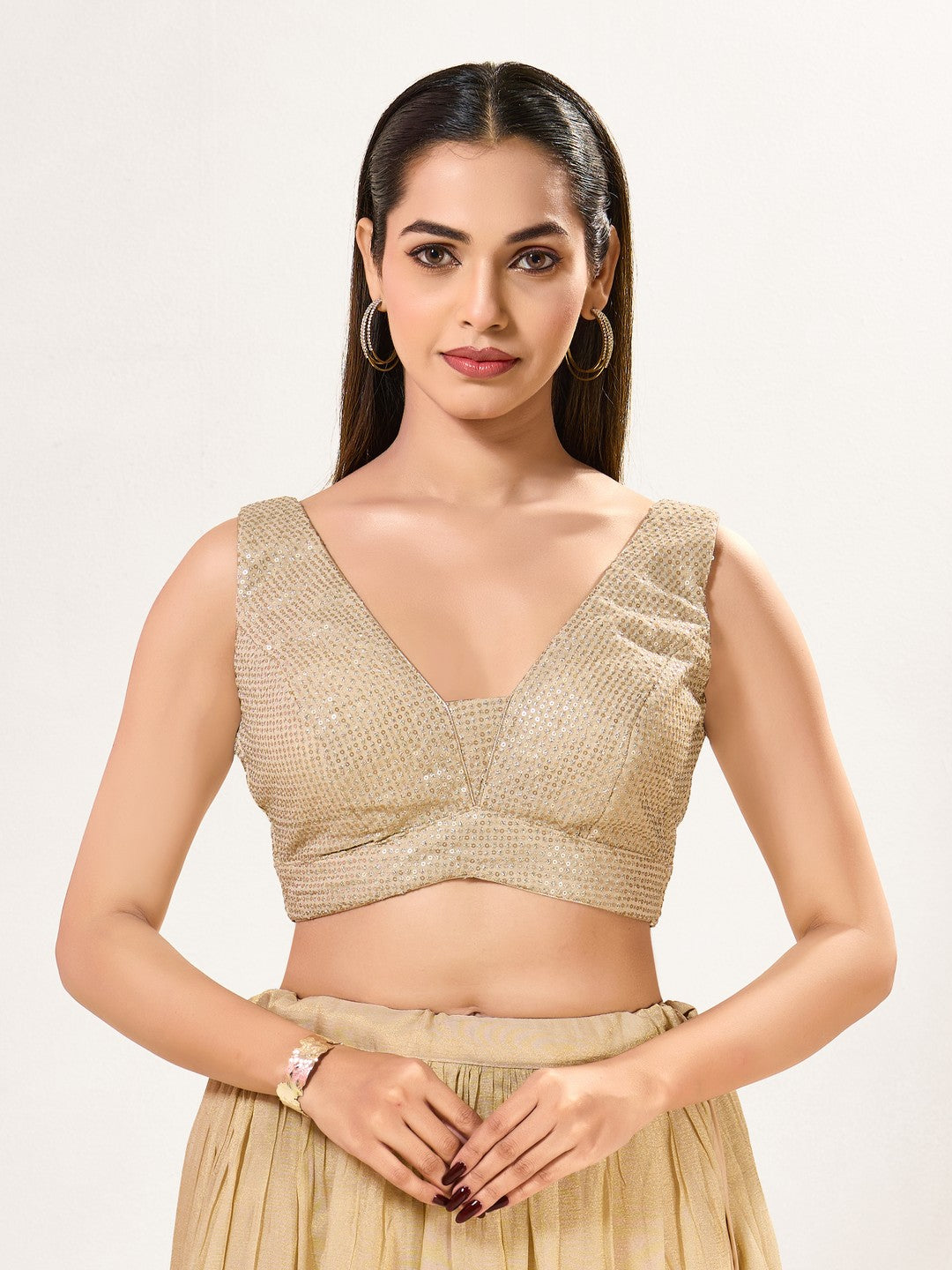 Partywear Sequence Work Sleeveless Yoke Blouse