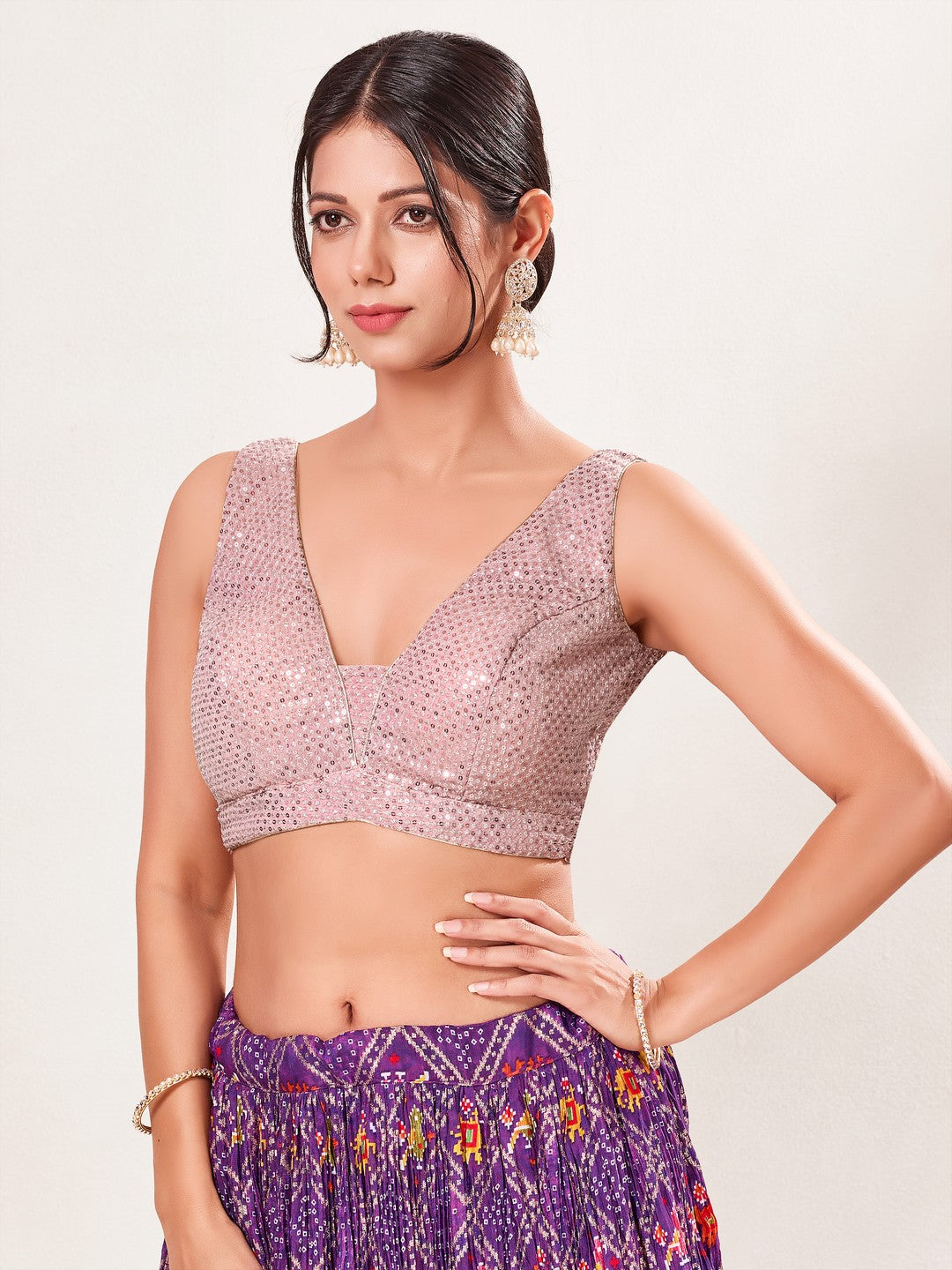 Partywear Sequence Work Sleeveless Yoke Blouse