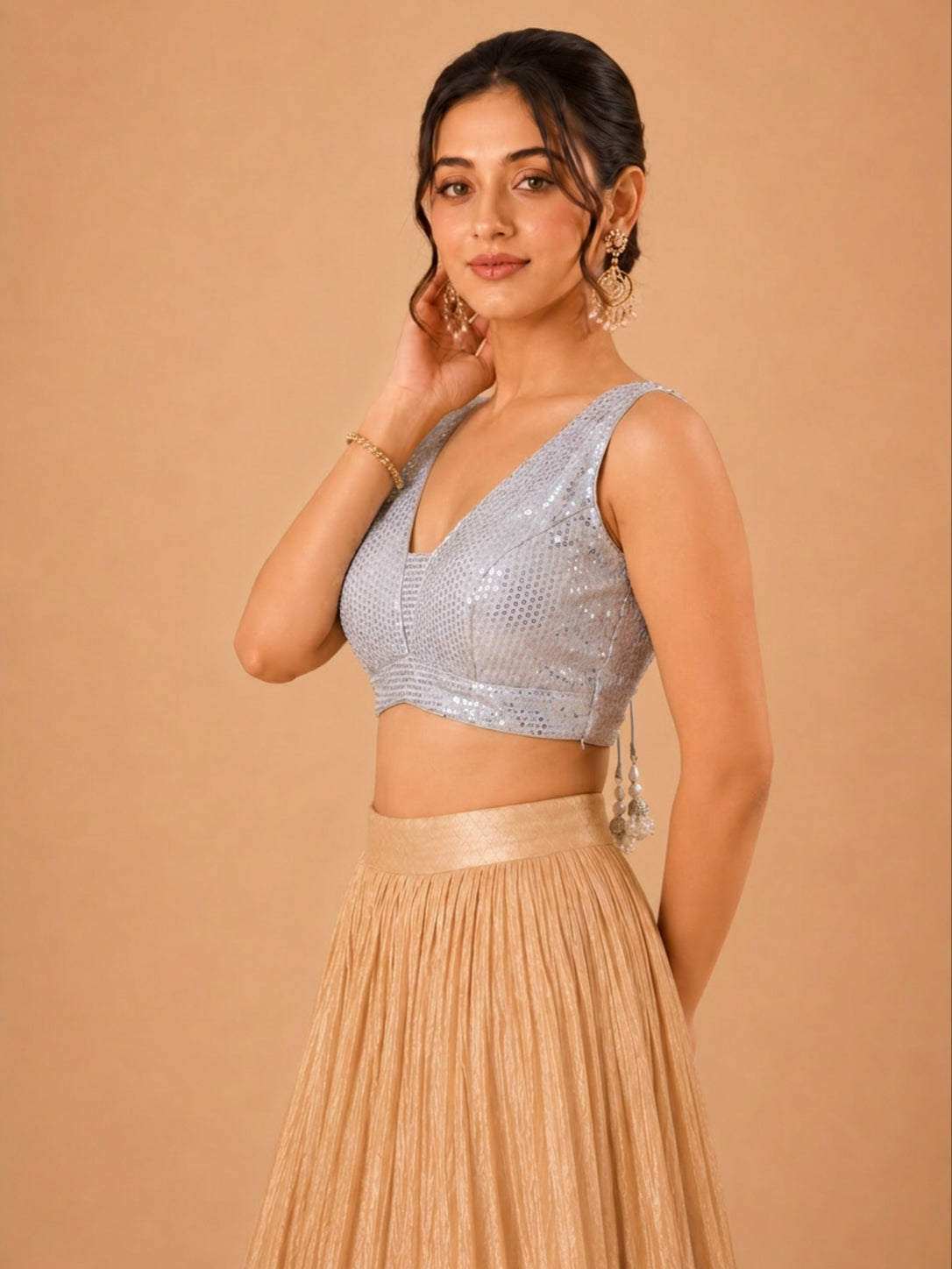 Partywear Sequence Work Sleeveless Yoke Blouse