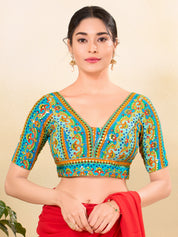 Position Printed Multi Colored Sequence Embroidery Designer Cut Blouse