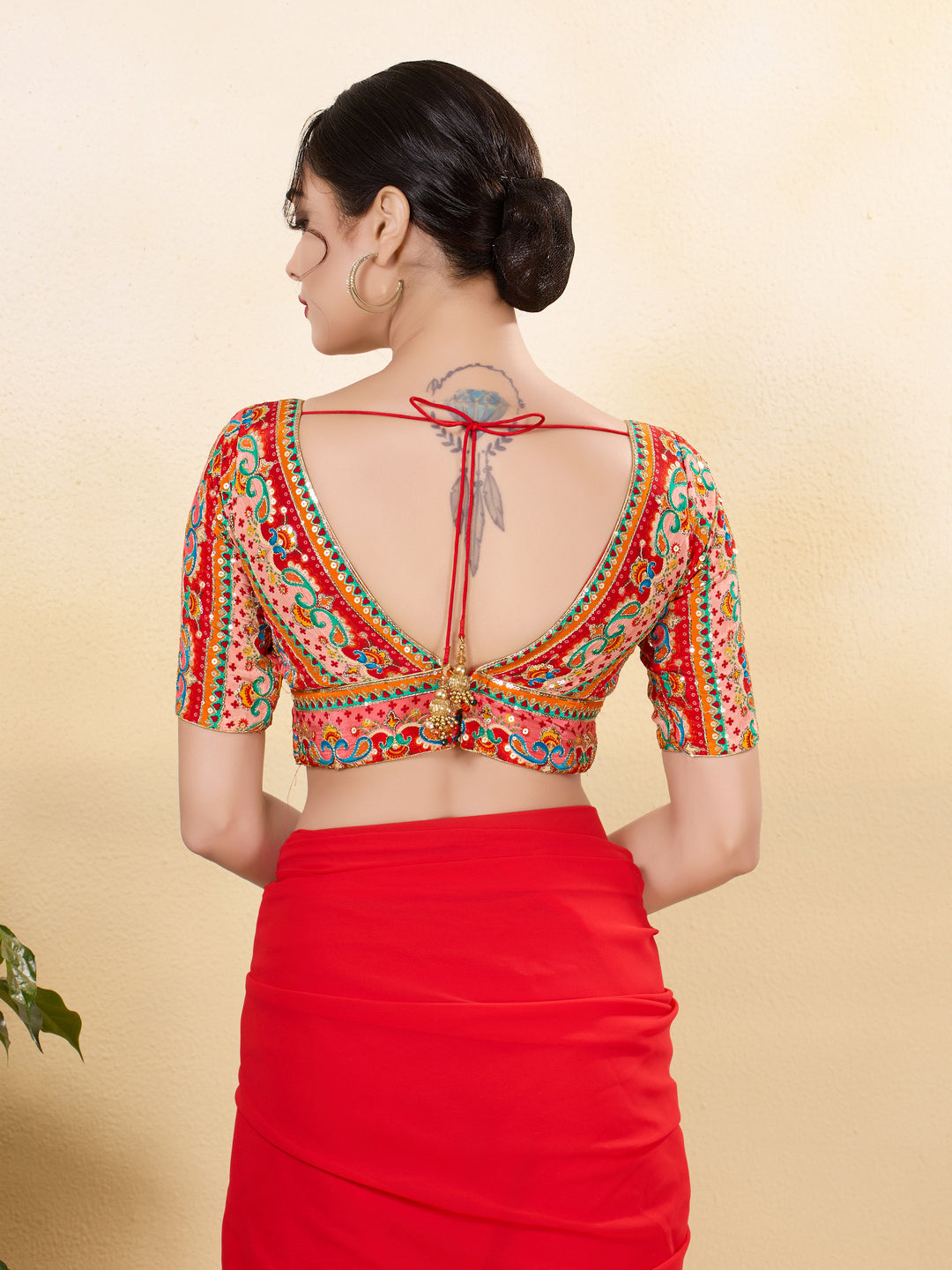 Position Printed Multi Colored Sequence Embroidery Designer Cut Blouse