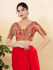 Position Printed Multi Colored Sequence Embroidery Designer Cut Blouse