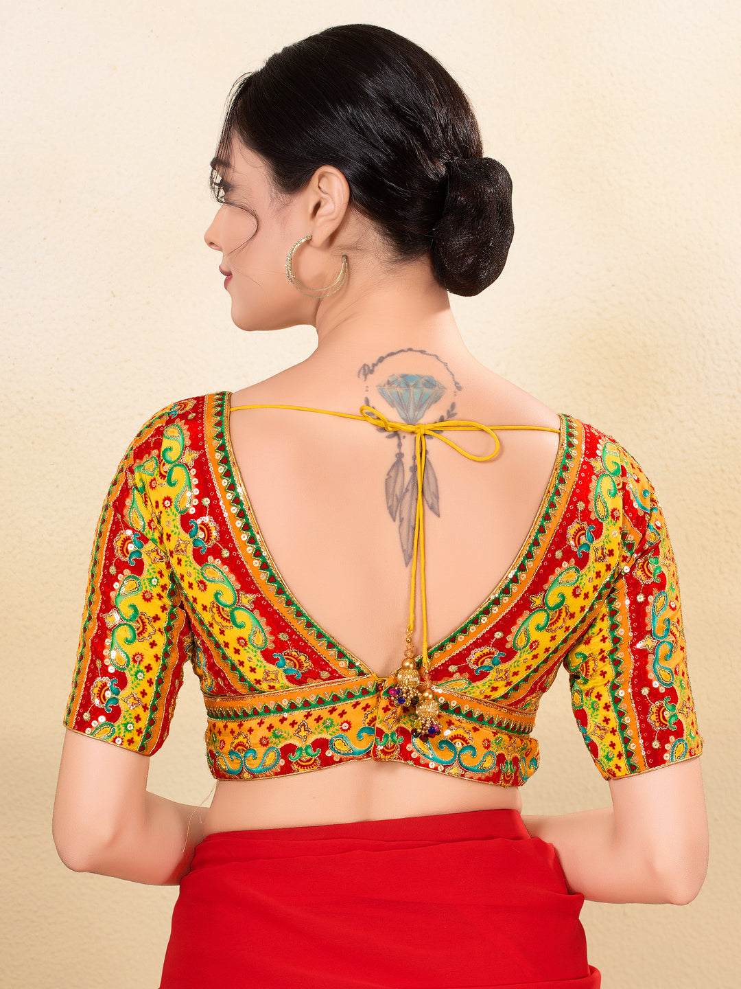 Position Printed Multi Colored Sequence Embroidery Designer Cut Blouse