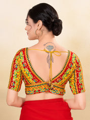 Position Printed Multi Colored Sequence Embroidery Designer Cut Blouse