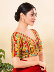 Position Printed Multi Colored Sequence Embroidery Designer Cut Blouse