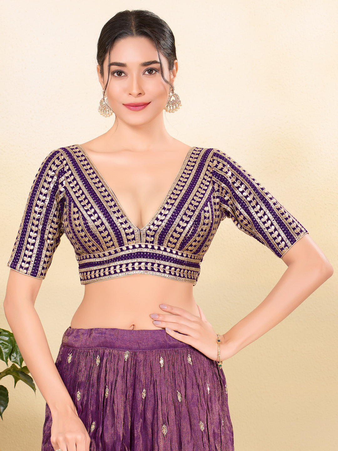 Gota Work Plunging V Designer Blouse