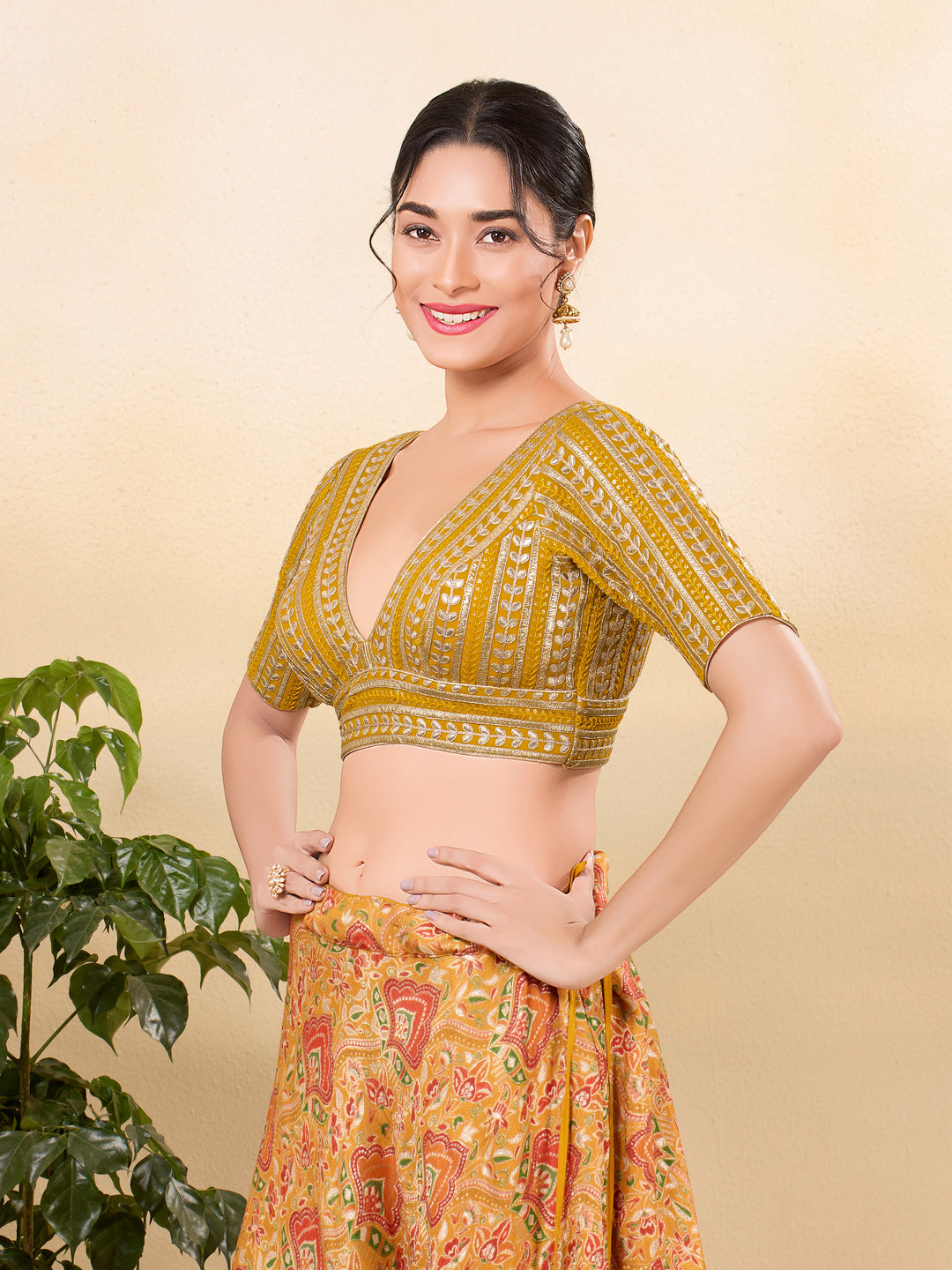 Gota Work Plunging V Designer Blouse