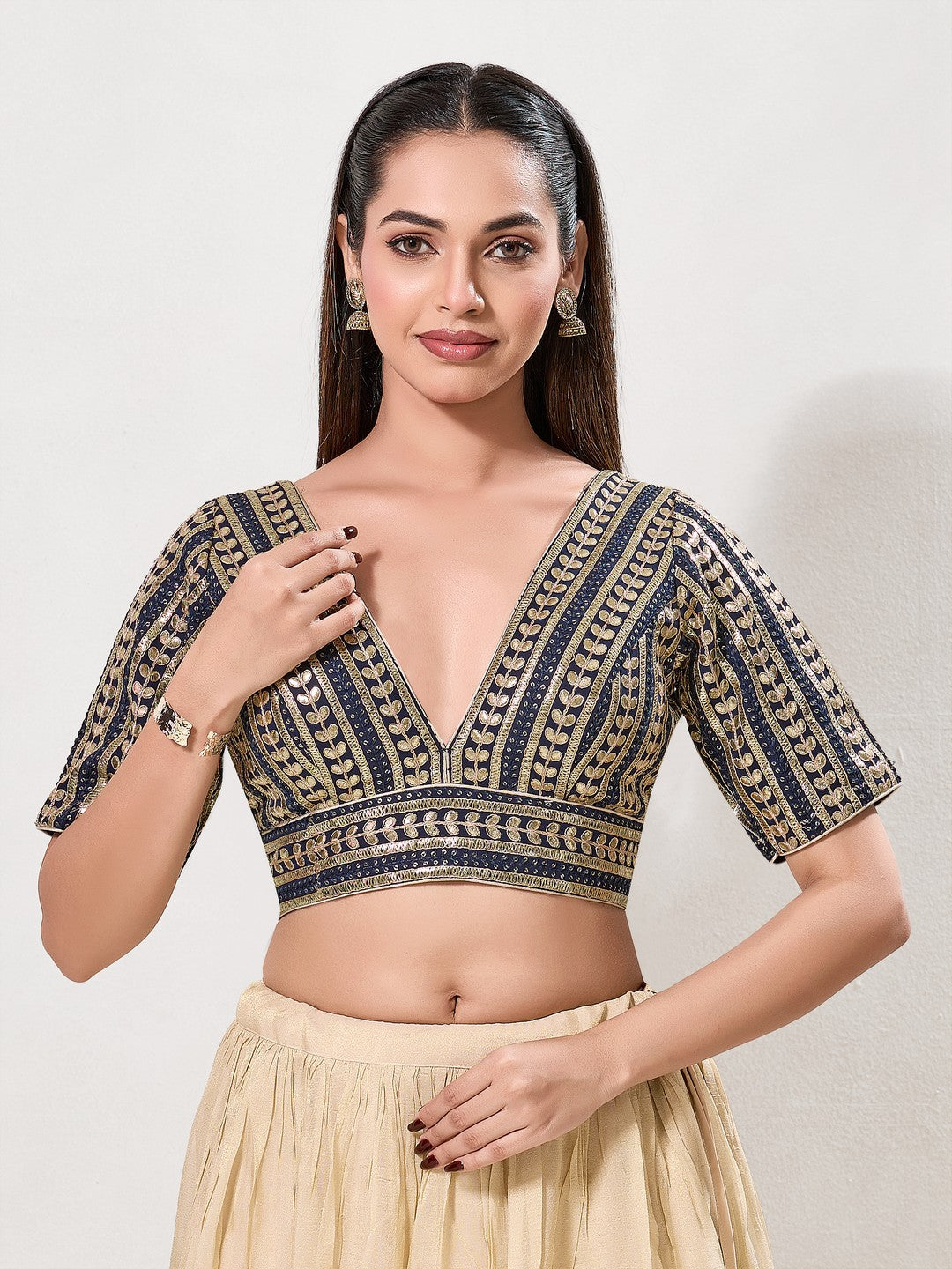 Gota Work Plunging V Designer Blouse
