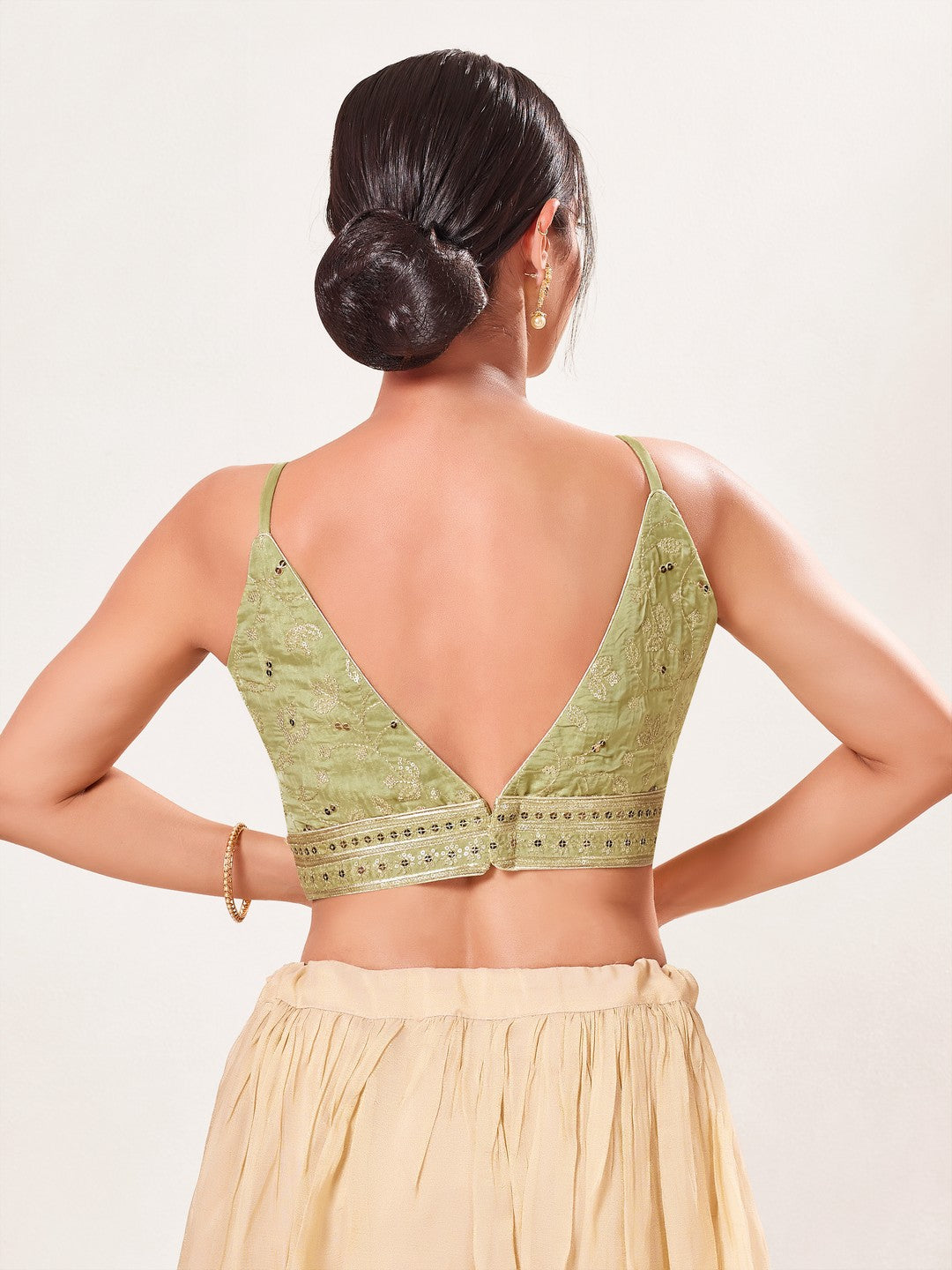 Organza Sequence Yoke Soegetti Blouse