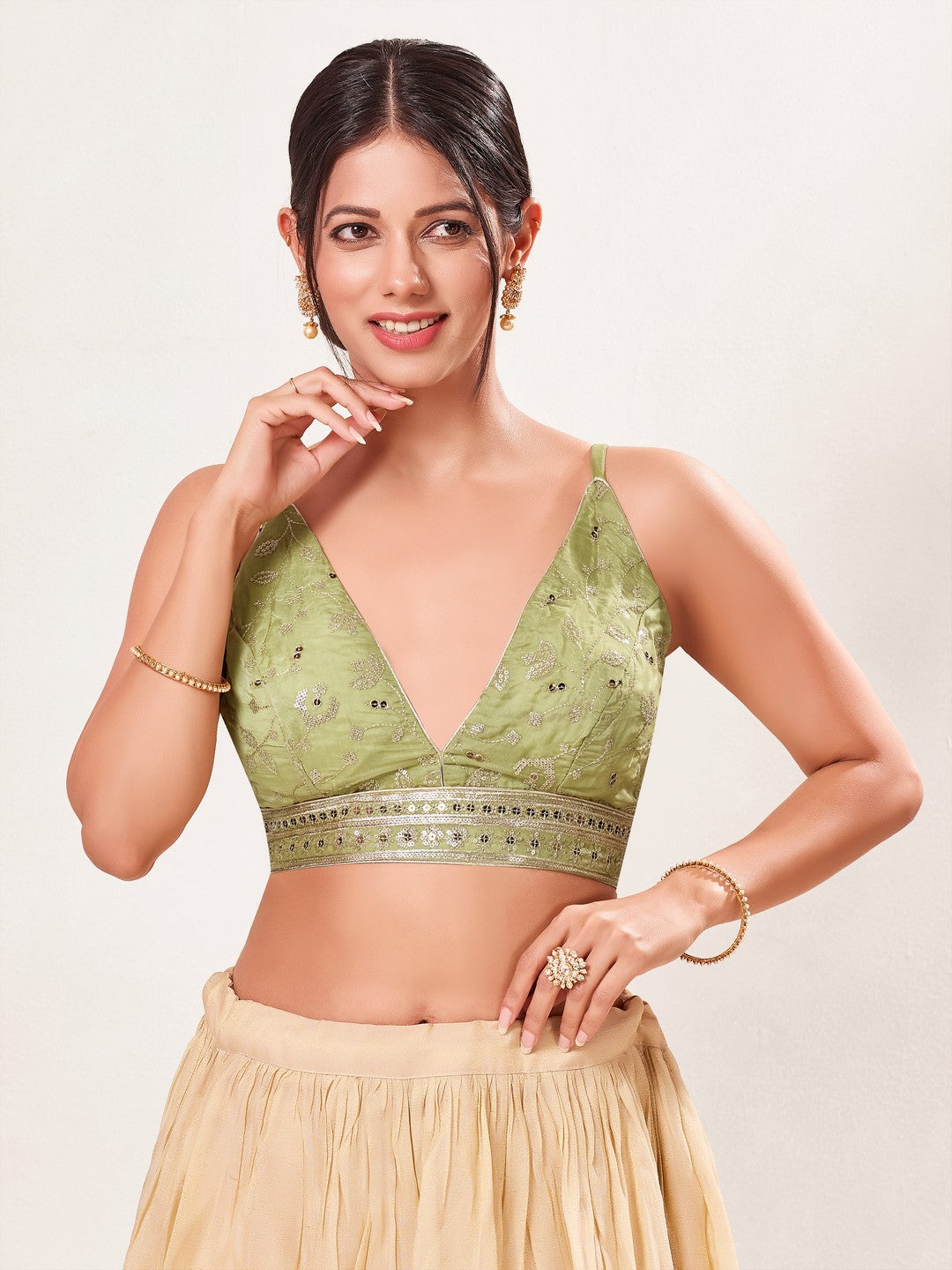 Organza Sequence Yoke Soegetti Blouse
