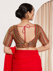 Position Print V Neck Multi Elbow Blouse