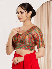 Position Print V Neck Multi Elbow Blouse
