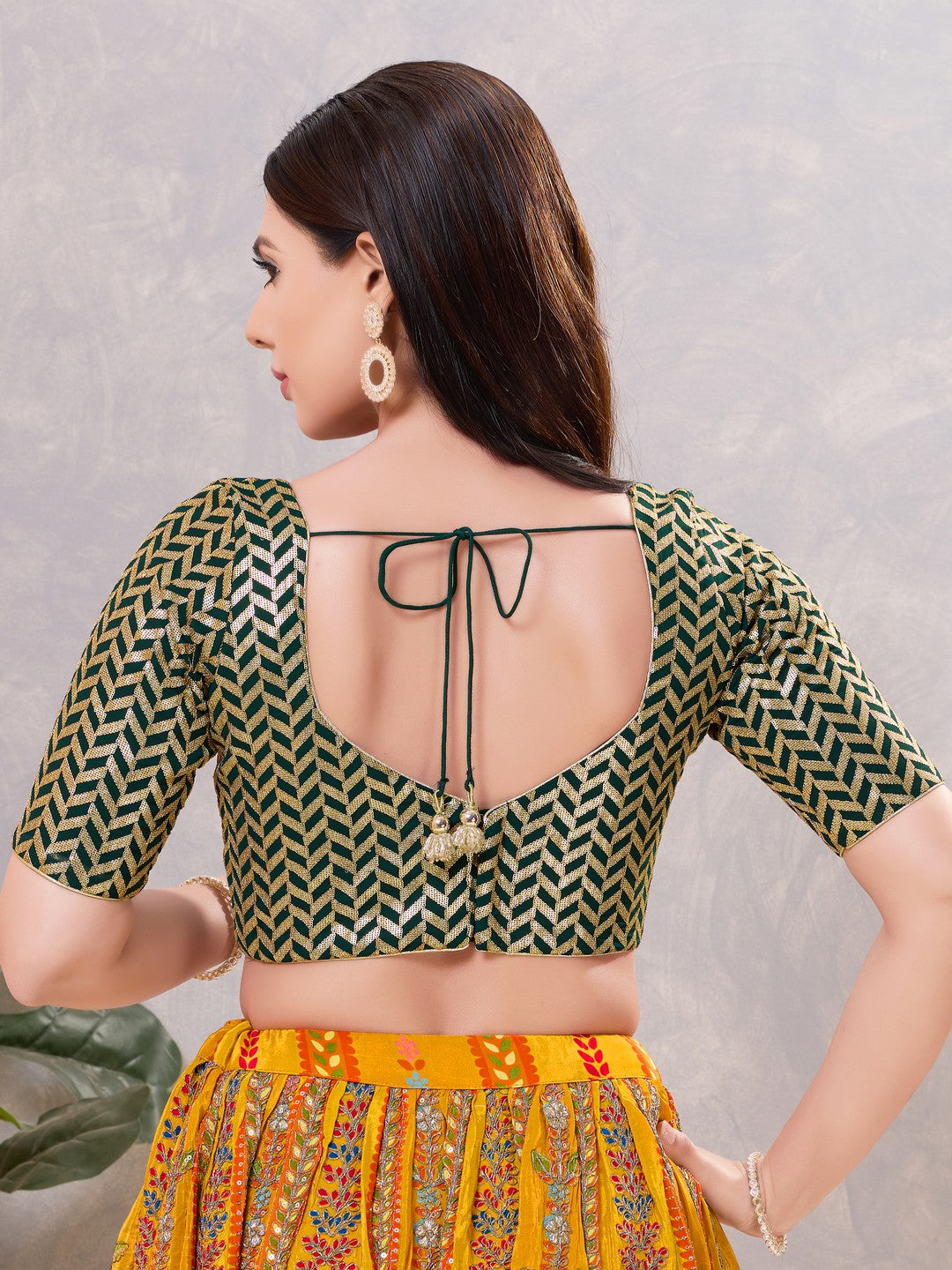 Zig Zag Sequence Embroidered Elbow Sleeves Blouse