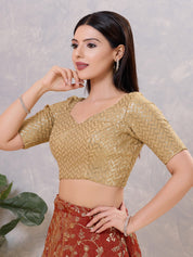 Zig Zag Sequence Embroidered Elbow Sleeves Blouse