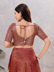 Zig Zag Sequence Embroidered Elbow Sleeves Blouse