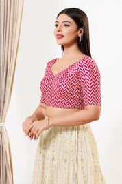 Zig Zag Sequence Embroidered Elbow Sleeves Blouse