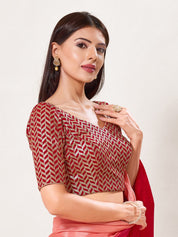Zig Zag Sequence Embroidered Elbow Sleeves Blouse