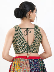 Light Gold Sequence Embroidered Paan Neck Sleveless Blouse