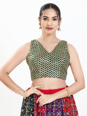 Light Gold Sequence Embroidered Paan Neck Sleveless Blouse