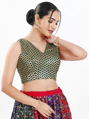 Light Gold Sequence Embroidered Paan Neck Sleveless Blouse