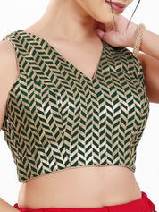 Light Gold Sequence Embroidered Paan Neck Sleveless Blouse