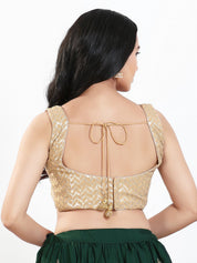 Light Gold Sequence Embroidered Paan Neck Sleveless Blouse