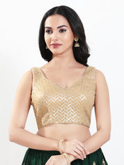 Light Gold Sequence Embroidered Paan Neck Sleveless Blouse