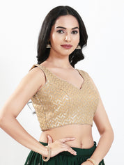 Light Gold Sequence Embroidered Paan Neck Sleveless Blouse