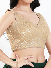 Light Gold Sequence Embroidered Paan Neck Sleveless Blouse