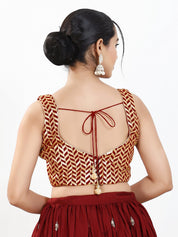 Light Gold Sequence Embroidered Paan Neck Sleveless Blouse
