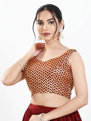 Light Gold Sequence Embroidered Paan Neck Sleveless Blouse
