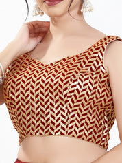 Light Gold Sequence Embroidered Paan Neck Sleveless Blouse