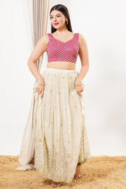 Light Gold Sequence Embroidered Paan Neck Sleveless Blouse