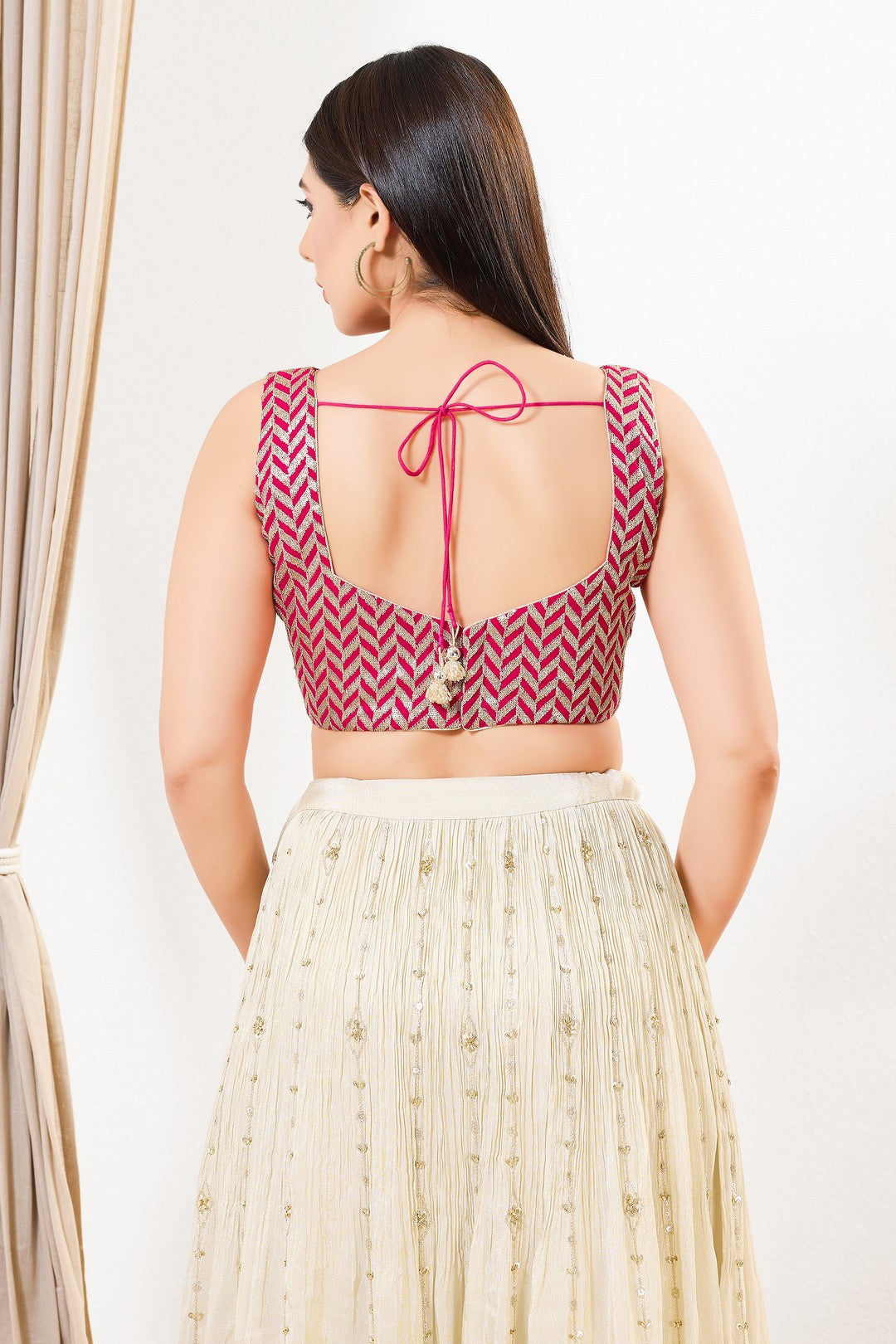 Light Gold Sequence Embroidered Paan Neck Sleveless Blouse