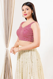 Light Gold Sequence Embroidered Paan Neck Sleveless Blouse