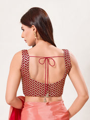 Light Gold Sequence Embroidered Paan Neck Sleveless Blouse