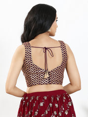 Light Gold Sequence Embroidered Paan Neck Sleveless Blouse