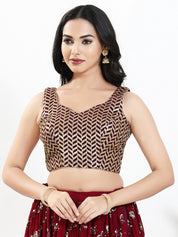 Light Gold Sequence Embroidered Paan Neck Sleveless Blouse