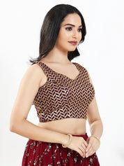 Light Gold Sequence Embroidered Paan Neck Sleveless Blouse