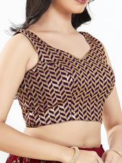 Light Gold Sequence Embroidered Paan Neck Sleveless Blouse